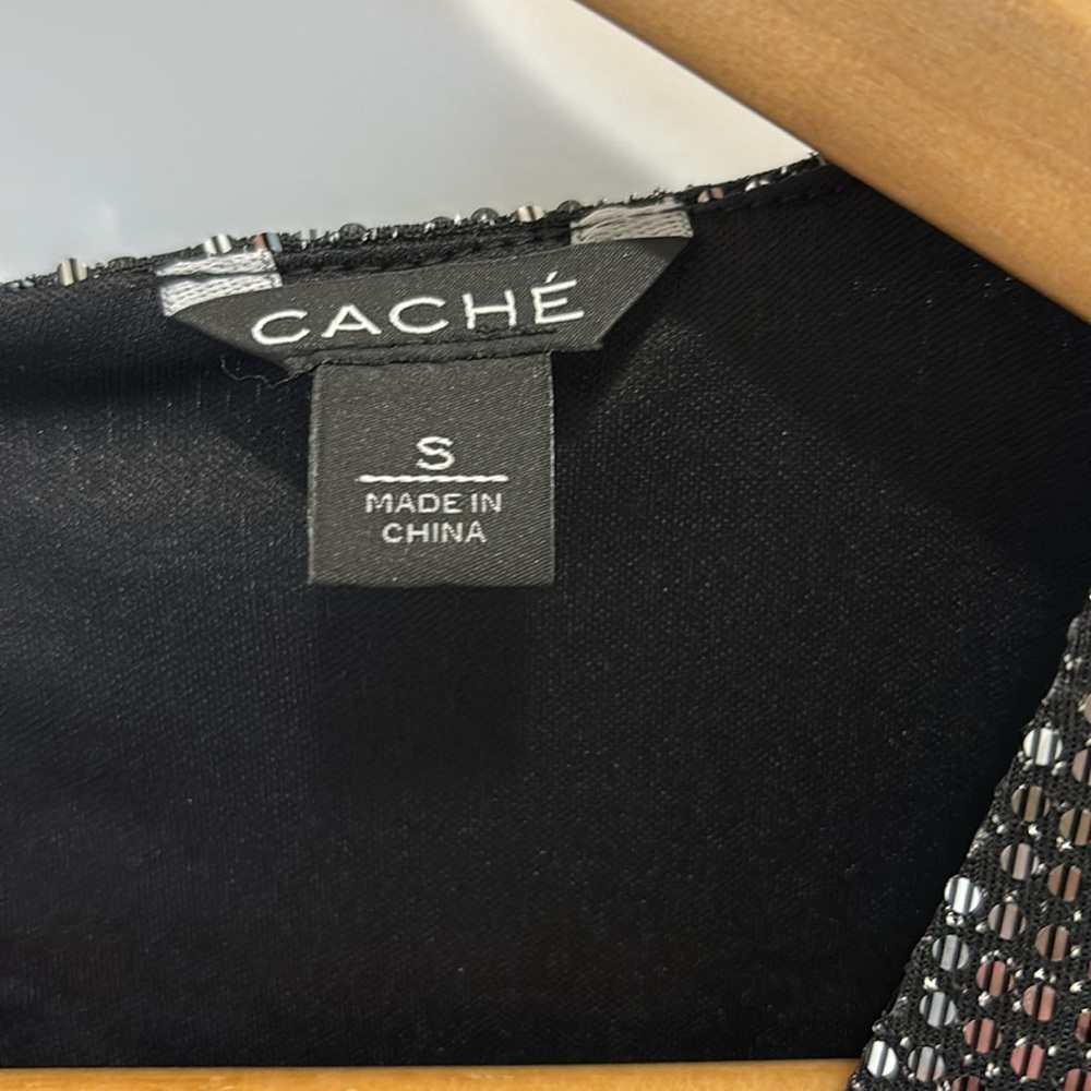 Cache Silver Sequin Top, Size Small - image 4